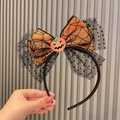 Diadema de Halloween con lazo naranja de telaraña y cara de calabaza infantil - Diadema con Lazo de Calabaza y Telaraña / Naranja