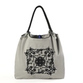 Bolso tote de nailon gris con bordado de gato mandala negro y asas de cuerda - Mandala Paisley Gris Oscuro