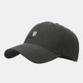 Close-up of charcoal grey quick-dry baseball cap with embroidered H shield logo - Adjustable / Gray