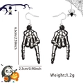 Pendientes de mano de esqueleto con purpurina negra para Halloween con medidas y peso - Mano de esqueleto
