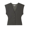 Women's dark grey slim fit V-neck vest in size S with three-button closure design - XS / Gray Top