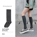 Dark grey over-knee socks in high-elastic knit fabric for autumn and winter street style - One Size / Solid Calf Socks - Grey