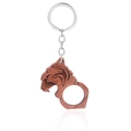 Porte-clés chat en bronze pour autodéfense avec boucle de doigt et fini métal - Coup de Poing Américain Tête de Tigre - Cuivre Rouge Antique / Emballage Individuel