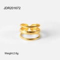 Three-layer 18K gold plated stainless steel open ring with hammered texture finish - Triple-Layer Hammered Texture Open Style (JDR201672) / Gold