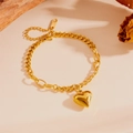 Elegante pulsera con dije de corazón en acero inoxidable de 18K con eslabones mixtos - Pulsera (O106) / Dorado