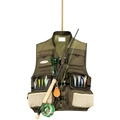 Green fishing vest ornament with rod and lure for car interior and tree decor - 1-Fishing Vest