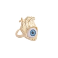 Chunky 18K gold ring with anatomical heart and blue eye design in surrealist style - 7# Lake Blue