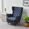 Blue wingback chair cover with white diamond pattern in a cozy modern living room setup - Diamond Lattice Gray