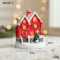 Miniatur-Weihnachtshaus aus rotem Harz mit Schneebeschichtung und kleinem Baum - Rotes Haus