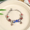 Christmas charm bracelet featuring Santa, blue reindeer beads and silver snake chain - Red Blue Snow Night Polka Dot (Style 6) / 18cm