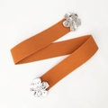 Elastic orange waist belt for women with elegant silver flower metal buckle - Camel
