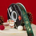 Dark green Christmas grosgrain ribbon with gold foil reindeer and snowflake patterns - 2.5cm*40 Yards / Christmas Tree-Green