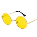 Retro round metal sunglasses with gold frames and vibrant yellow lenses - Gold Frame Ocean Yellow C27