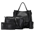 Schwarzes 4er-Set Damenhandtaschen mit Krokodilprägung inkl. Beutel- und Umhängetasche - Schwarz