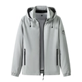 Veste à capuche gris clair pour hommes avec fermeture éclair noire et tissu coupe-vent - M / Gris clair