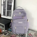 Zaino per studenti viola chiaro versatile con tasche multiple e design alla moda - Con portachiavi a forma di rana grigia / Violetto