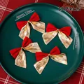 Christmas bow decorations in red velvet and gold fabric, 12 pieces set for cakes - 12 Pieces / Red Gold Bow