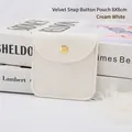 Cream velvet jewelry pouch with metal snap button closure in 8x8cm square size - 8x8cm / Off-white