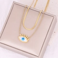 Collana a doppio strato in acciaio inossidabile dorato con ciondolo occhio del diavolo - Collana Doppio Strato Malocchio (3#)