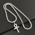 Collana tennis d'argento con ciondolo a croce Ankh impreziosito da perle e diamanti - Croce Ankh Argentata + Catena Tennis 40cm