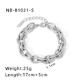 Bracciale a catena spessa in acciaio inossidabile argento con chiusura a moschettone e catena - Maglie Tonde Intagliate Texturizzate (NB-B1021-S)
