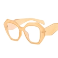 Chic polygonal large frame glasses in translucent peach amber finish with clear lenses - Champagne Frame