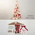 DIY wall-mounted wooden Christmas tree set with LED lights and red ornaments - Christmas Tree E (Battery Not Included)