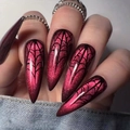 Uñas postizas stiletto largas rojas efecto ojo de gato con diseño de telaraña Halloween - Rojo Oscuro Telaraña Ojo de Gato - Estilo Pegamento (JP3407)