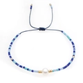 Handmade navy woven pearl bracelet with colorful beads and adjustable slider clasp - Blue Bead Artificial Pearl Style (BR0213)