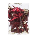Stella di Natale ottagonale in rosso vibrante con cordino dorato per appendere - 12 pezzi per scatola / Borgogna