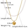 Double-layered gold necklace with white pearls and a polished solid heart pendant - 3D Heart Snake Bone Chain Style (NB-N1173)