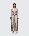 Sexy leopard print dress with lace trim and slit detail in a slim fit silhouette - S / Light Brown Leopard
