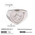 Silver heart-shaped stainless steel ring featuring a detailed Cupid relief engraving - Silver Heart Embossed Angel Ring (JDR201352-S-7)