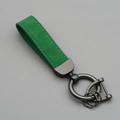 Business style green suede leather keychain with dark grey hardware and D-ring connector - Green/Gun Grey