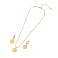 Gold stainless steel coin necklace and earring set with relief portrait engraving - Portrait Coin Style