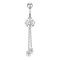 Elegant silver stainless steel belly ring with sparkling tassel and round cubic zirconia - Silver Chain