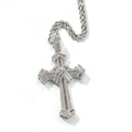 Dettaglio macro del ciondolo a croce argento con zirconi scintillanti e catena a corda - 3mm 24 pollici / Argento + Catena a Corda