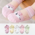 5-pack breathable mesh cotton baby socks with cartoon animal patterns in pastel colors - Fox Baby Glass Silk / 3-5 Years (Feet length 13-15cm)