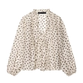 Polka dot ruffle long sleeve blouse in white and coffee brown colorway - Polka Dot