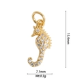 Detail view of gold seahorse pendant with clear zircons, size 15.4mm by 7.1mm - DZ-3000 Seahorse with Zircon