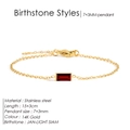 14K gold plated stainless steel birthstone bracelet with a rectangular red zircon pendant - January Red (Garnet Color)