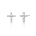 Sparkling 925 sterling silver cross earrings with zirconia stones in silver finish - Zirconia Cross Studs (3155) - Pair / Platinum Silver (#33)