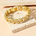 Bracciale cubano dorato hip hop con strass bianchi brillanti e chiusura a scatto - Imitazione Oro