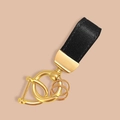 Chic keychain with gold U-ring and black leather strap for car keys or bags - Plain Black Leather