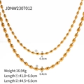 Gold stainless steel double layer beaded chain necklace with size and weight details - Double Layer Bead Chain