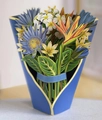 3D pop-up greeting card featuring blue lotus and birds of paradise in a blue vase - Tropical Flowers