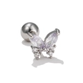 Detail of silver butterfly cartilage stud with purple zircon and screw ball back - Butterfly Stud (Screw Ball) / Silver
