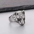 Silberner Edelstahl-Ring mit Tigerkopf und detaillierter Vintage-Gravur für Herren - US 8 / Tigerkopf Ring (KR106520-KJX) / Stahlfarbe