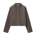 Deep taupe minimalist zip-up fleece jacket with a high collar and straight silhouette - S / Brown