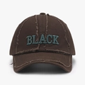 Distressed dark brown baseball cap with blue 3D letter embroidery and frayed edges - Adjustable / Brown